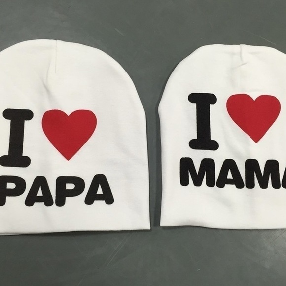 Baby Cap Beanie Hat  I Love Mama White Cotton 6-48 Months White Black Red Heart - Picture 3 of 5